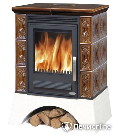 Печь-камин ABX Helvetia KP, белый цоколь, каф.верх. плита, коричневая в Сыктывкаре